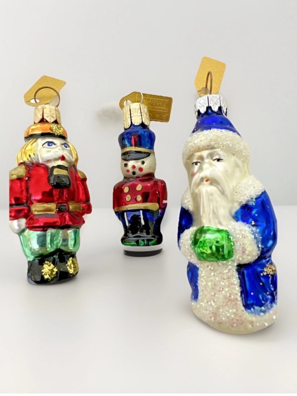 LOT OF 3 GLASS Santa Claus SOLDIER NUTCRACKER Ornament Discovery Channel Store